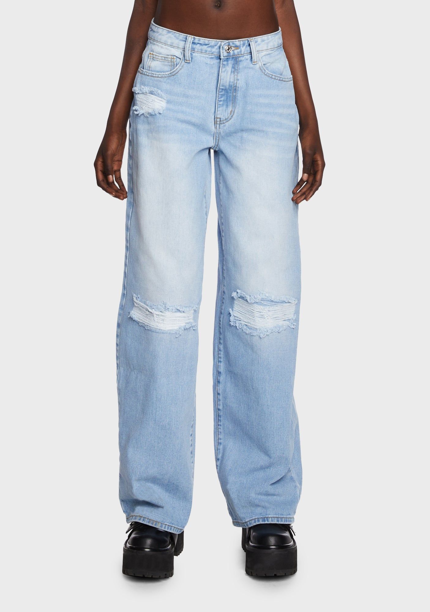 Blue Baggy Ripped Jeans sold by Dolls Kill