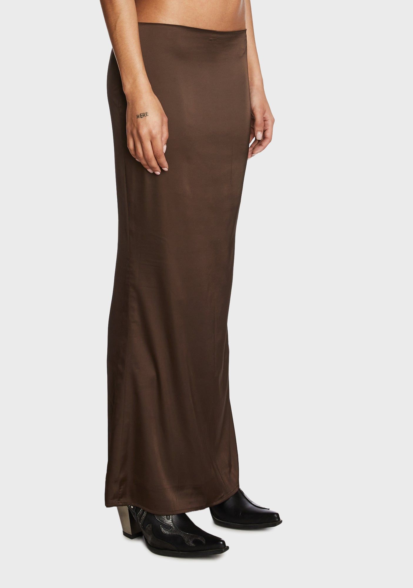 Satin Low Rise Back Slit Maxi Skirt sold by Dolls Kill product image thumbnail 3