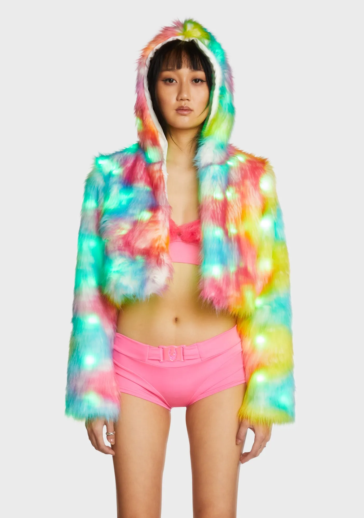 Light Up Crop Fur Jacket sold by Dolls Kill product image thumbnail 2