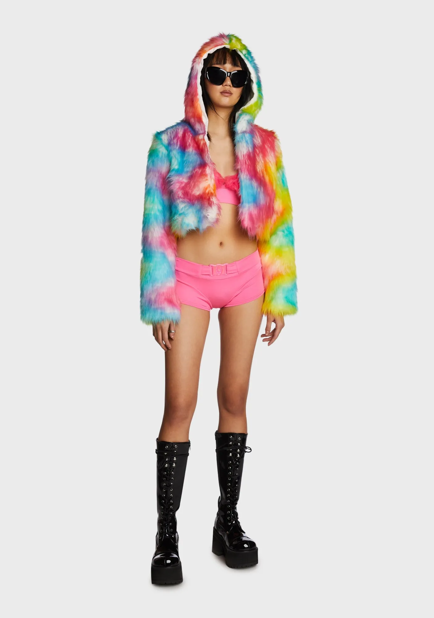 Light Up Crop Fur Jacket sold by Dolls Kill product image thumbnail 5