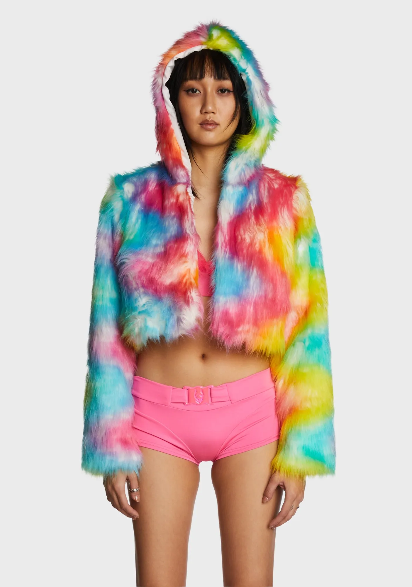 Light Up Crop Fur Jacket sold by Dolls Kill