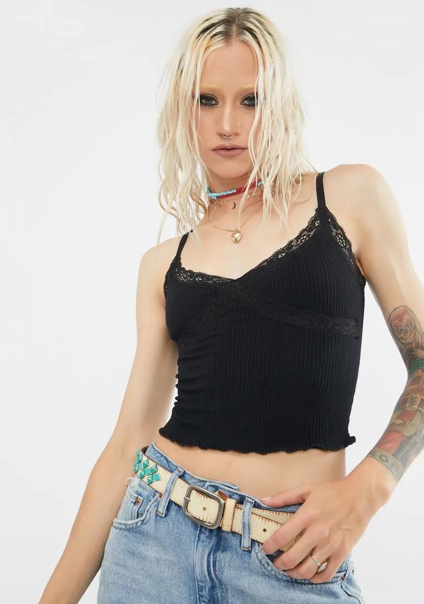 Black Cross Lace Cami sold by Dolls Kill