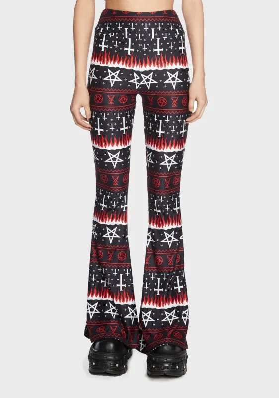 Flame Cross Holiday Hellz Bellz Flare Pants sold by Dolls Kill