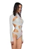 Crossfade Strappy Spandex And Mesh Bodysuit - Gray sold by Dolls Kill