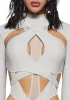 Crossfade Strappy Spandex And Mesh Bodysuit - Gray sold by Dolls Kill