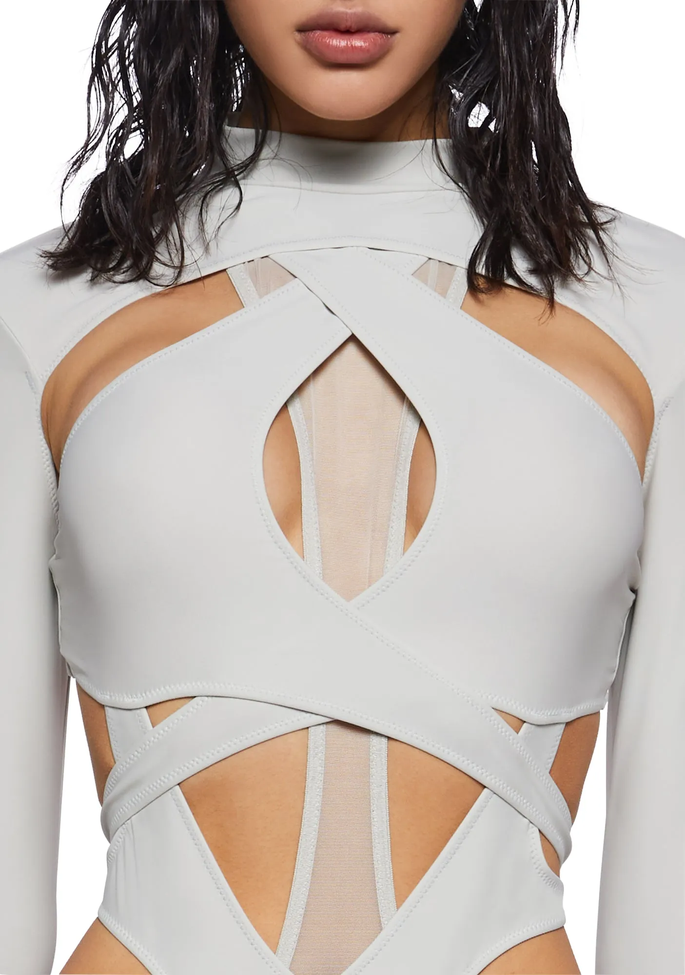 Crossfade Strappy Spandex And Mesh Bodysuit - Gray sold by Dolls Kill product image thumbnail 5