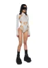 Crossfade Strappy Spandex And Mesh Bodysuit - Gray sold by Dolls Kill
