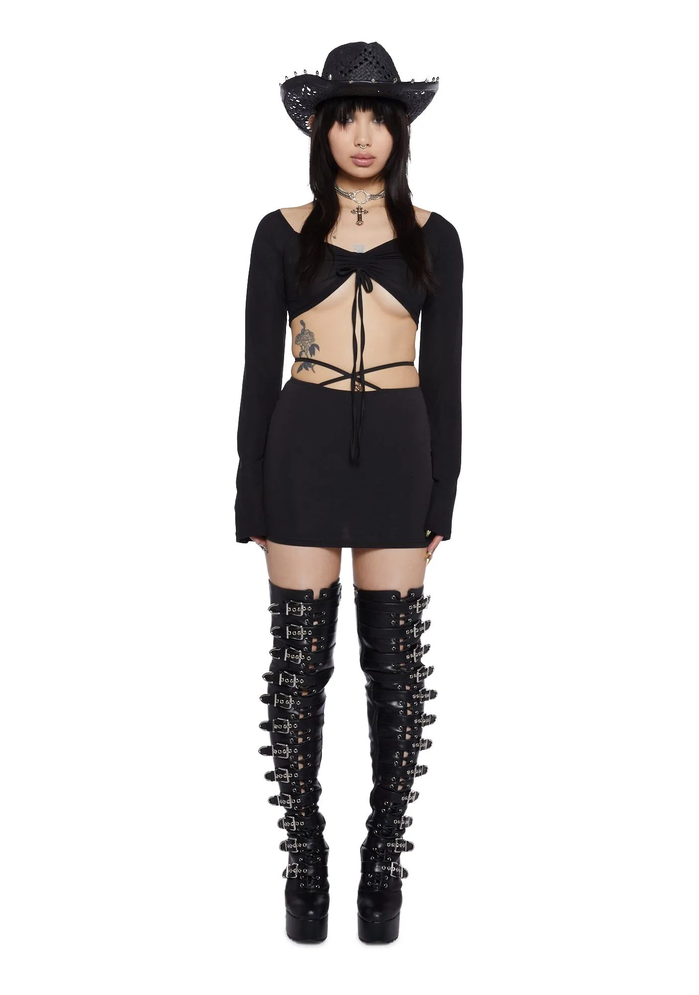 Late Nights Skirt Set - Black sold by Dolls Kill