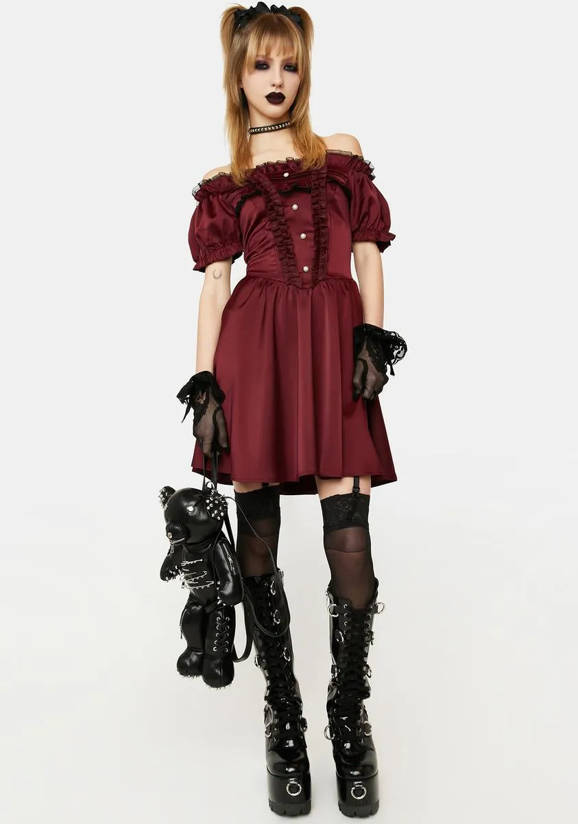 Burgundy Off The Shoulder Mini Dress sold by Dolls Kill product image thumbnail 3