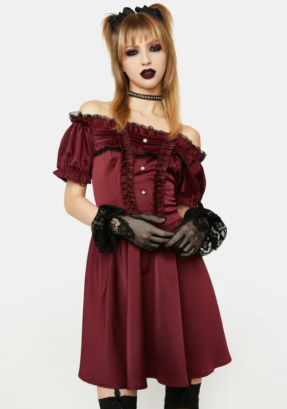 Burgundy Off The Shoulder Mini Dress sold by Dolls Kill