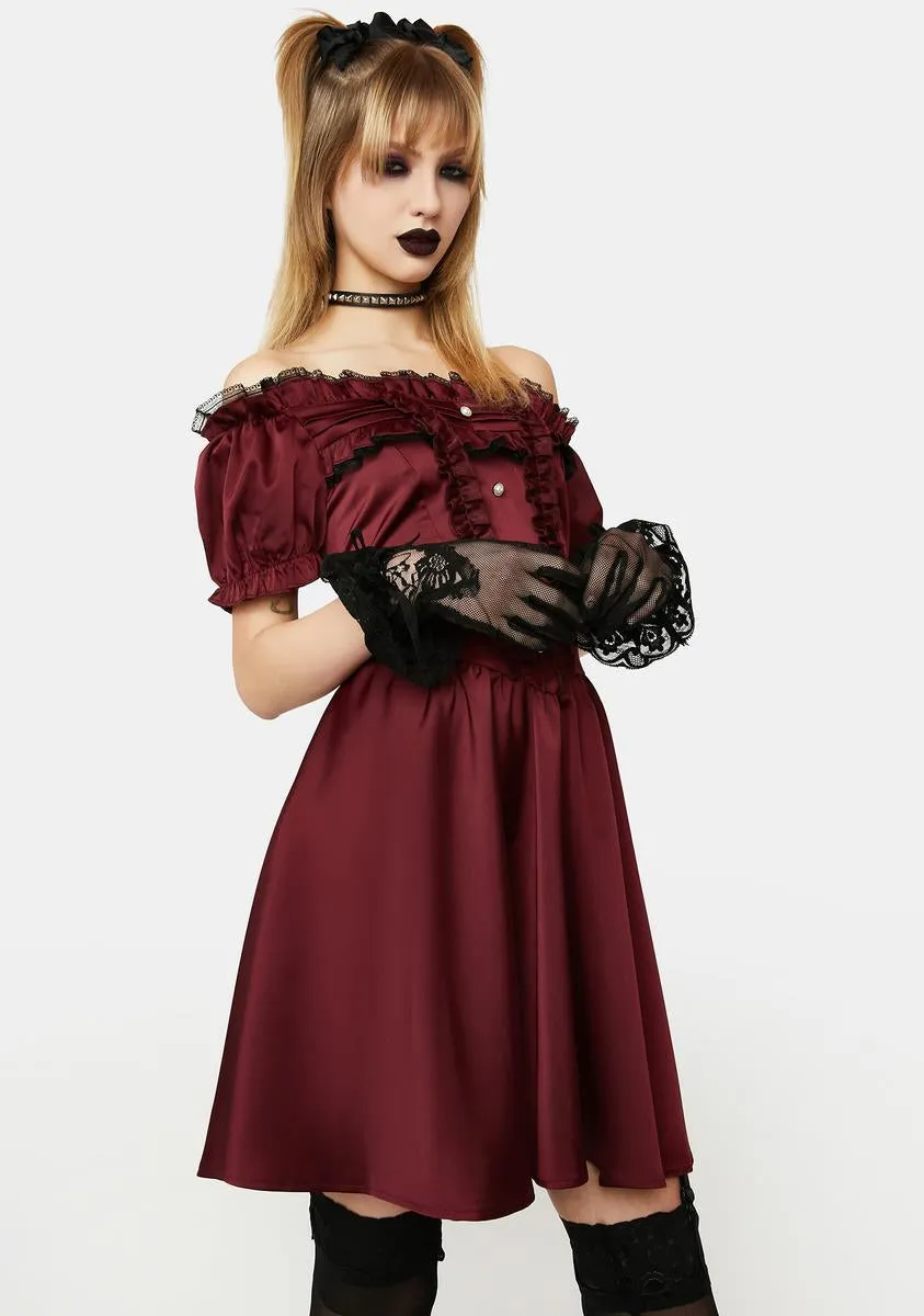 Burgundy Off The Shoulder Mini Dress sold by Dolls Kill product image thumbnail 2