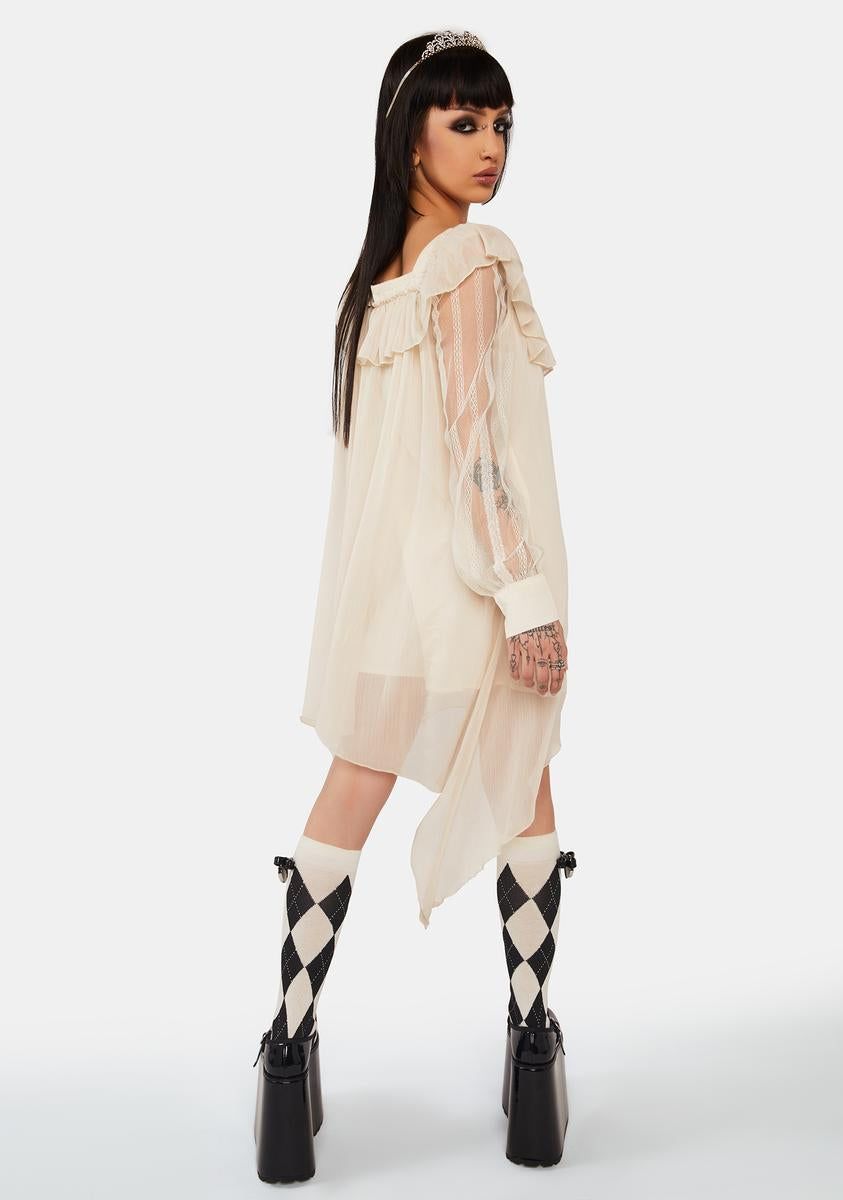 Off White A-Line Ruffle Dress sold by Dolls Kill product image thumbnail 4