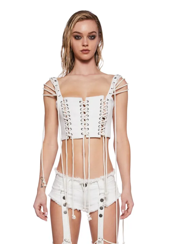 Pitch Denim Corset Top - White sold by Dolls Kill