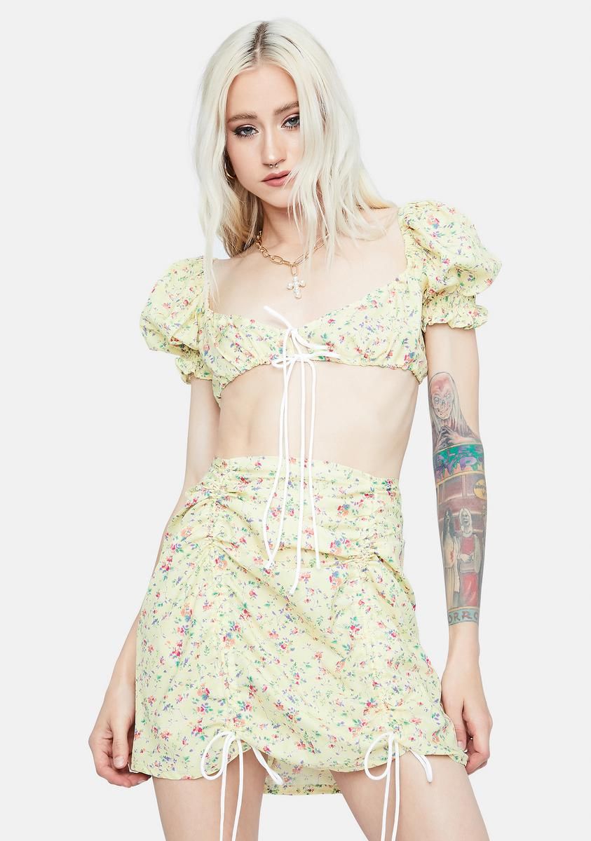 Meadow Bliss Floral Ribbon Tie Top Set sold by Dolls Kill