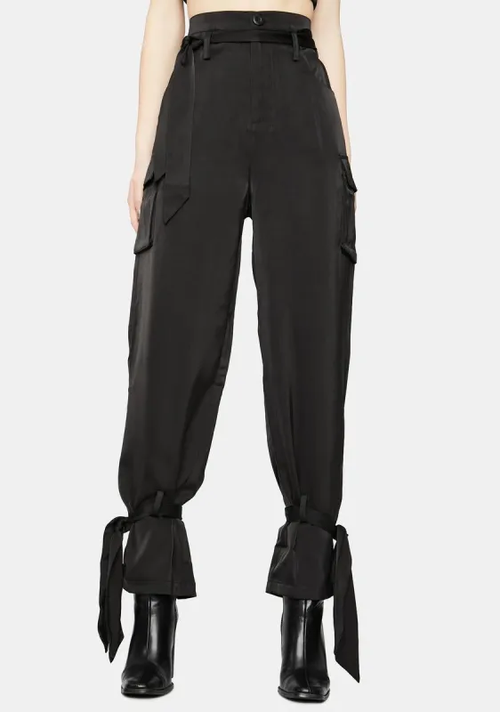 Hit My Line High Waisted Ankle Tie Cargo Pants sold by Dolls Kill