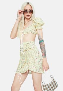 Meadow Bliss Floral Ribbon Tie Top Set sold by Dolls Kill