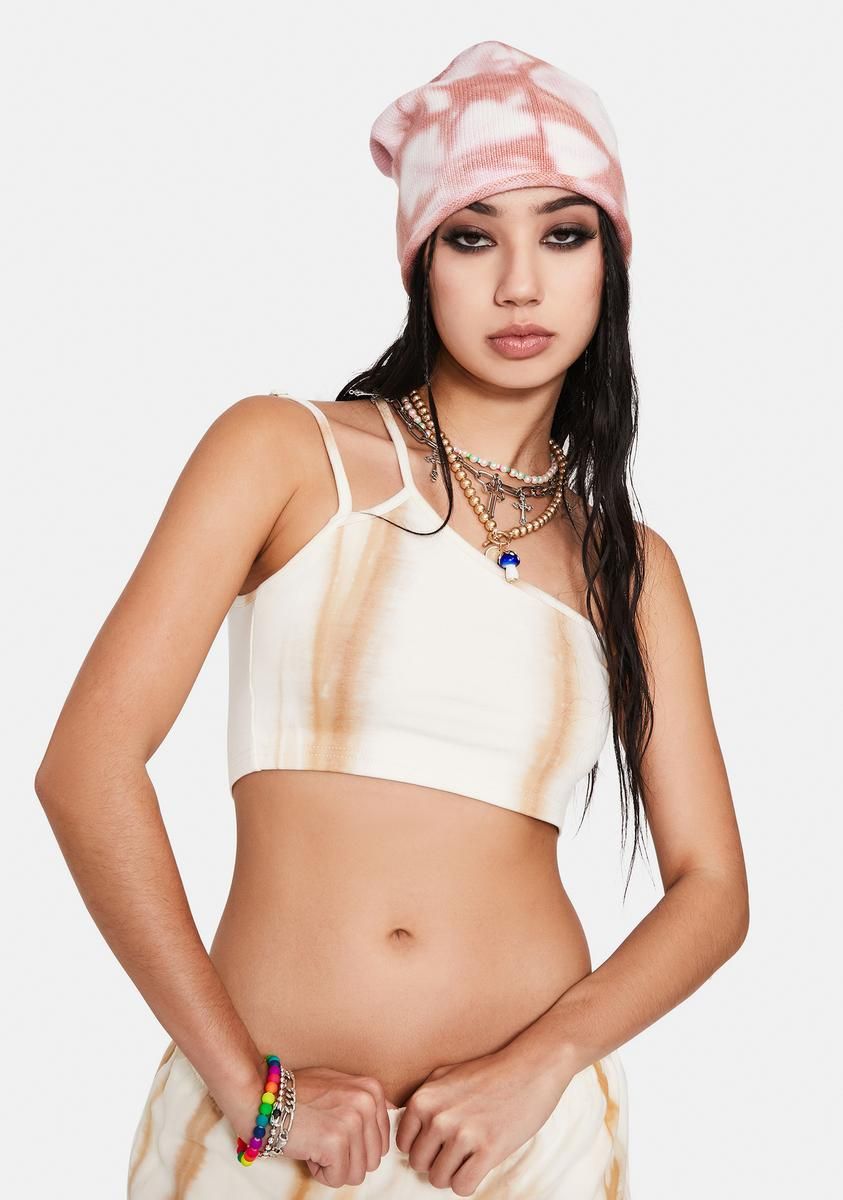 Tan Tie Dye One Shoulder Crop Top sold by Dolls Kill