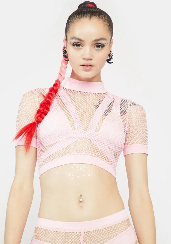 Blush Heavy Bass Drop Fishnet Crop Top sold by Dolls Kill
