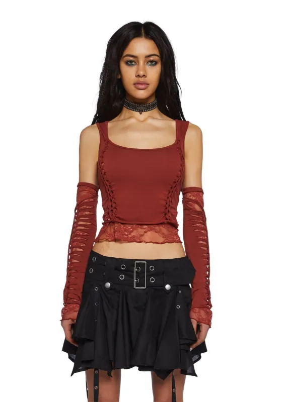 Alternative Spells Top & Gloves Set - Red sold by Dolls Kill