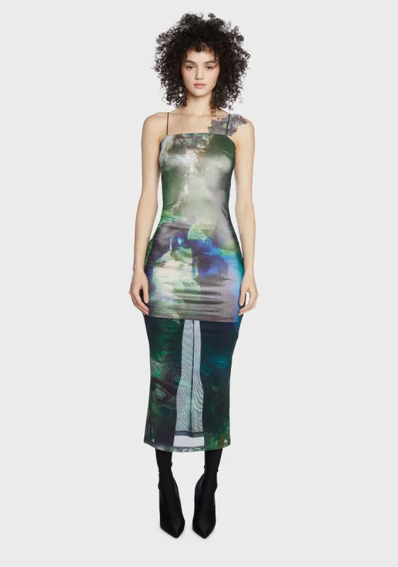 Digital Print Mesh Midaxi Dress sold by Dolls Kill