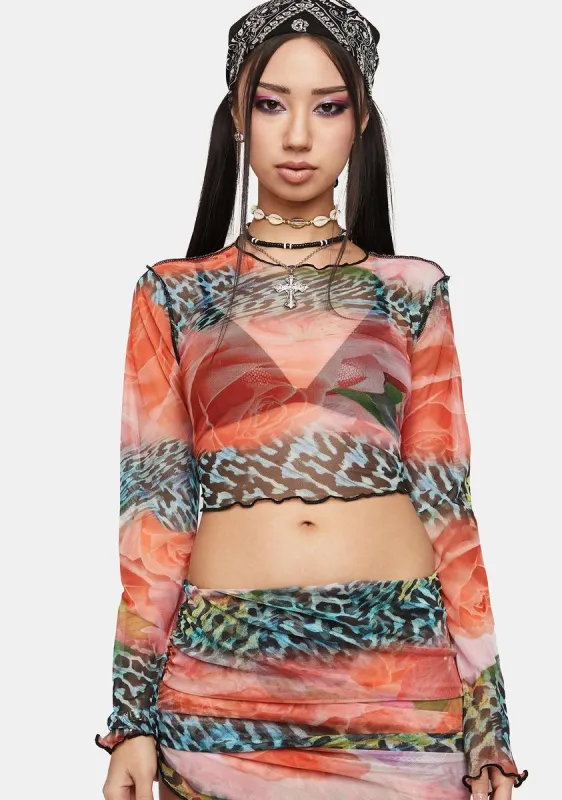 Rose Animal Mix Print Crop Top sold by Dolls Kill
