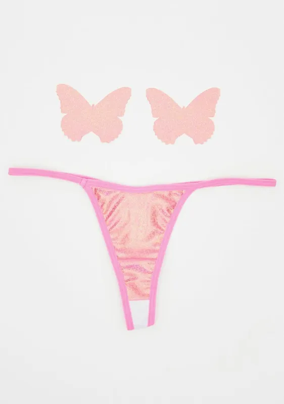 Pink Butterfly Pasties & Thong Set sold by Dolls Kill
