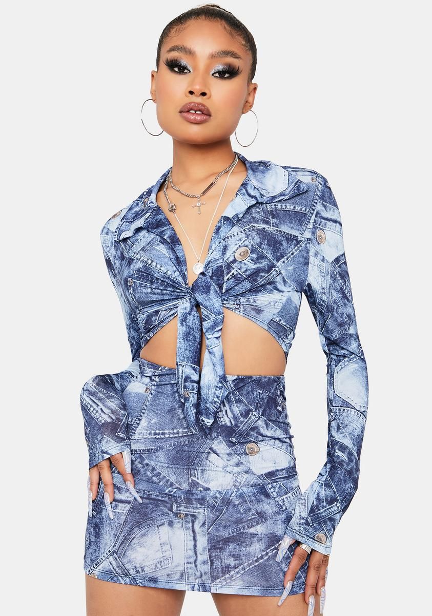 Y2K Queen Denim Skirt Set sold by Dolls Kill