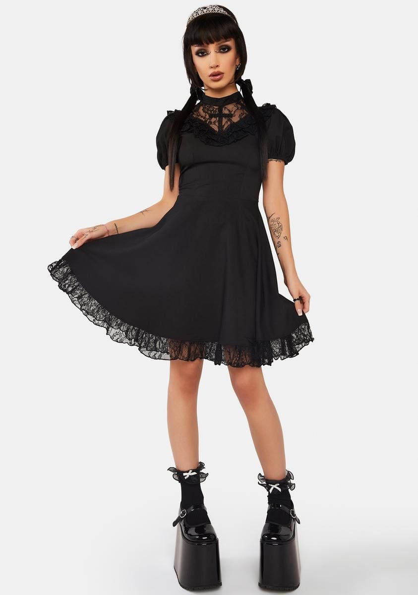 Gothic Death Cross Ruffle Lace Neckline Dress sold by Dolls Kill product image thumbnail 3