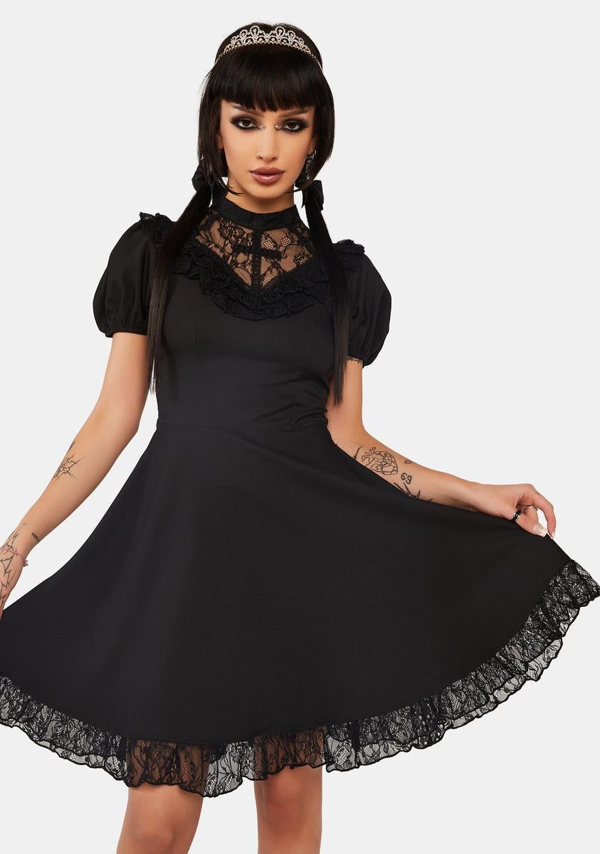 Gothic Death Cross Ruffle Lace Neckline Dress sold by Dolls Kill