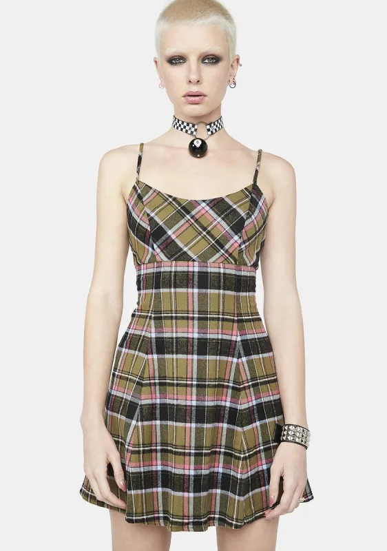 Sage Miss Nonconformist Plaid Mini Dress sold by Dolls Kill