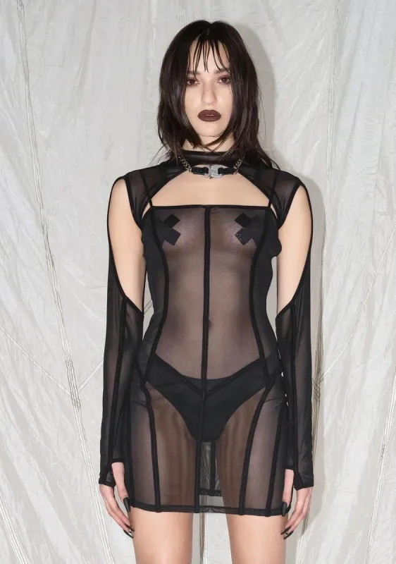Synth Cutout Mesh Mini Dress sold by Dolls Kill