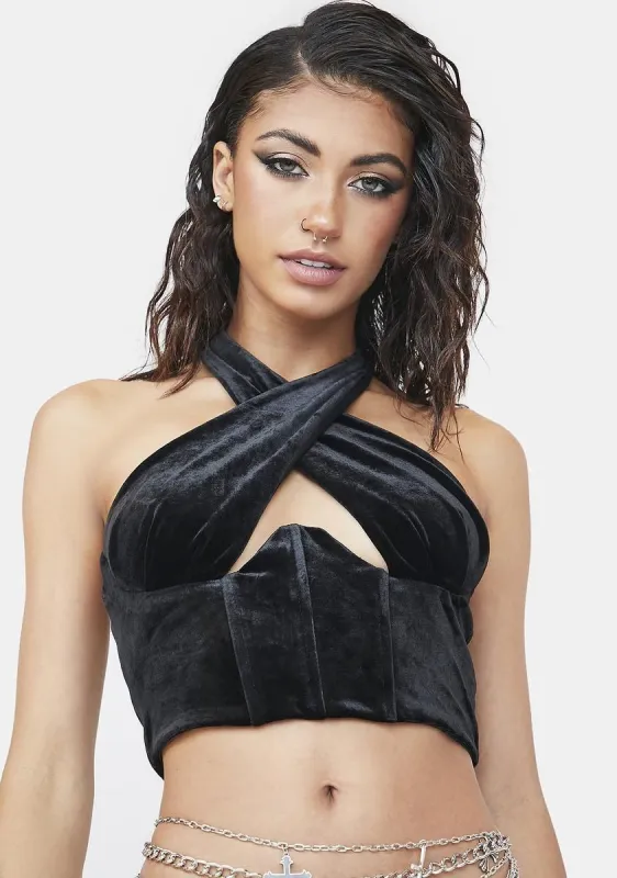Cool Girl Velvet Halter Top sold by Dolls Kill