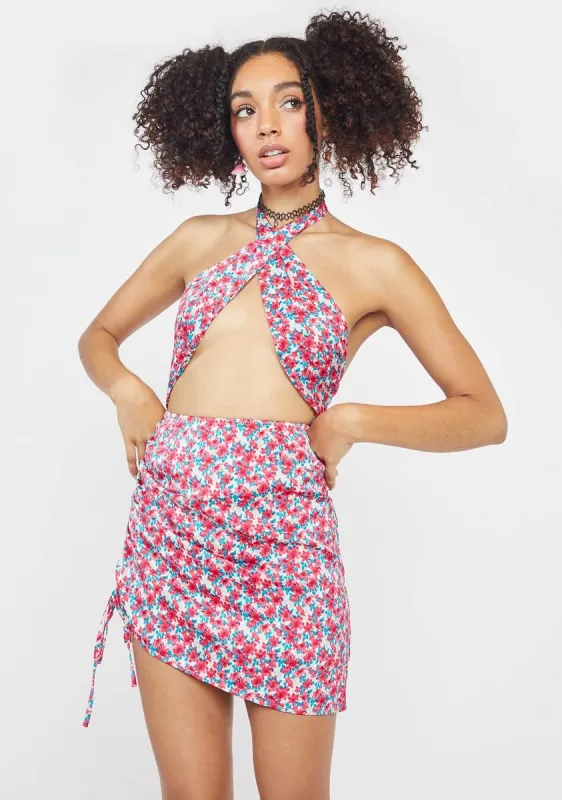 Chasing The Sun Floral Halter Dress sold by Dolls Kill