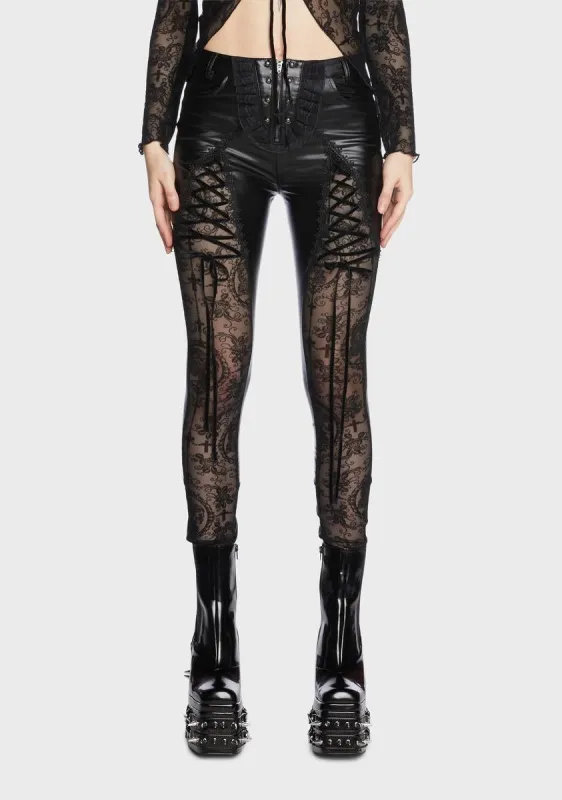 Gothic Hollow Out Lace Vegan Leather Pants sold by Dolls Kill