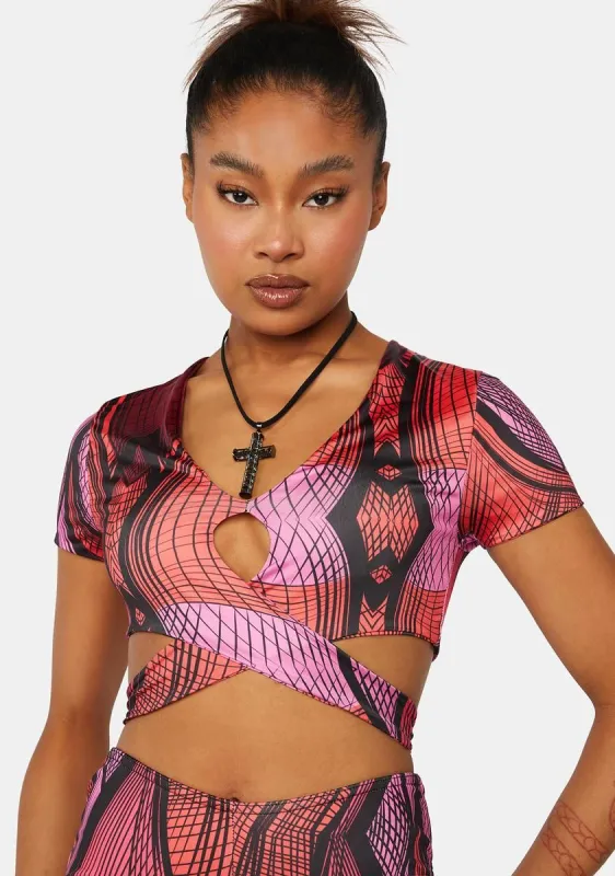 Abstract Printed Wrap Crop Top sold by Dolls Kill