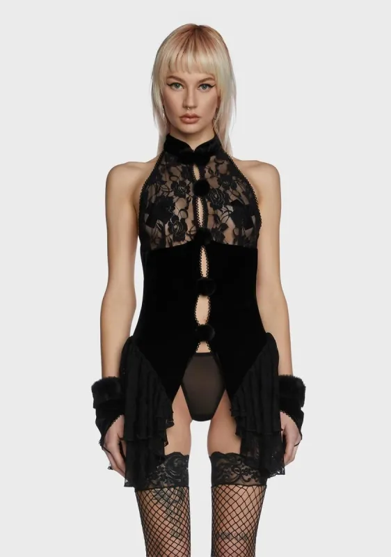 Gothic Floral Lace Velvet Sexy Lingerie Dress sold by Dolls Kill