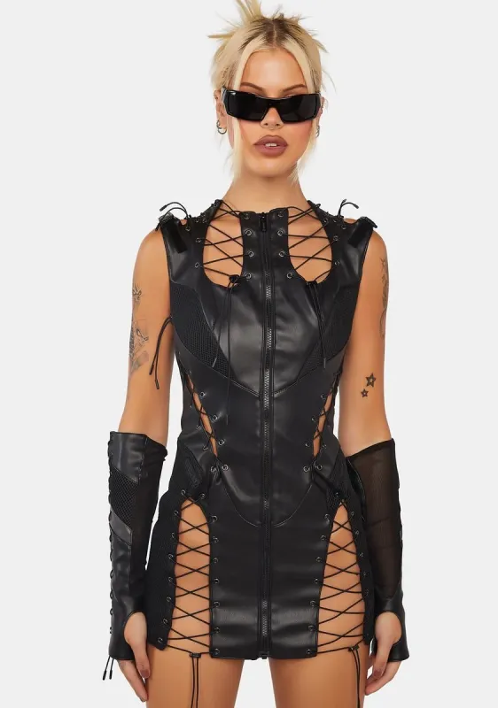 Moto Lace-Up Mini Dress sold by Dolls Kill