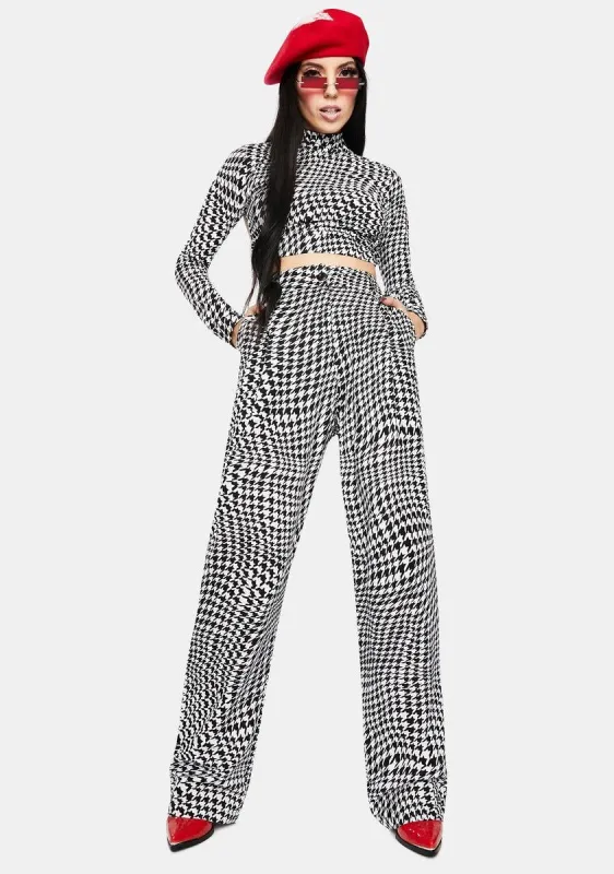 Wavey Dogtooth Sakila Wide Leg Trousers sold by Dolls Kill