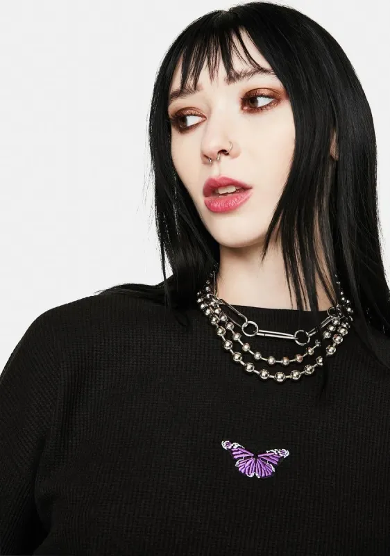 Hadley Embroidered Butterfly Waffle Knit Top sold by Dolls Kill