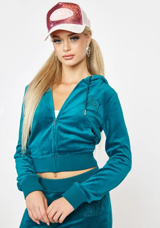 Sapphire Wave Classic Velour Hoodie sold by Dolls Kill