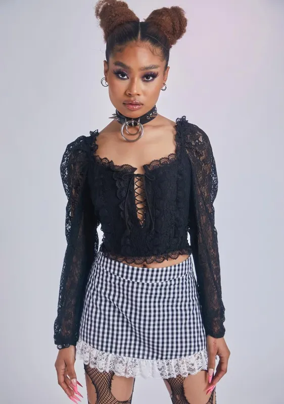 Midnight Creme Delight Lace Crop Top sold by Dolls Kill