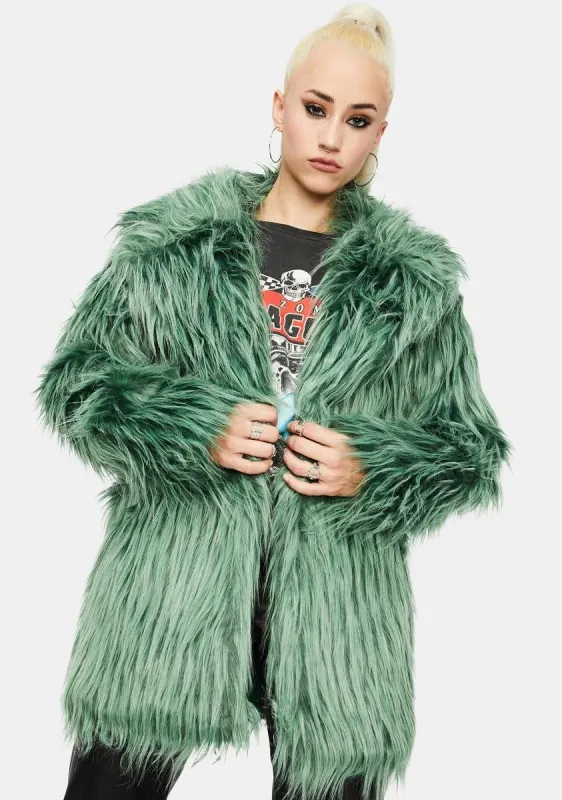Green Shaggy Faux Fur Coat sold by Dolls Kill
