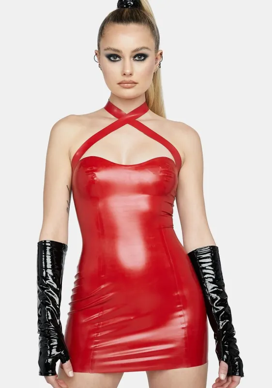 Red Mallory Latex Dress sold by Dolls Kill