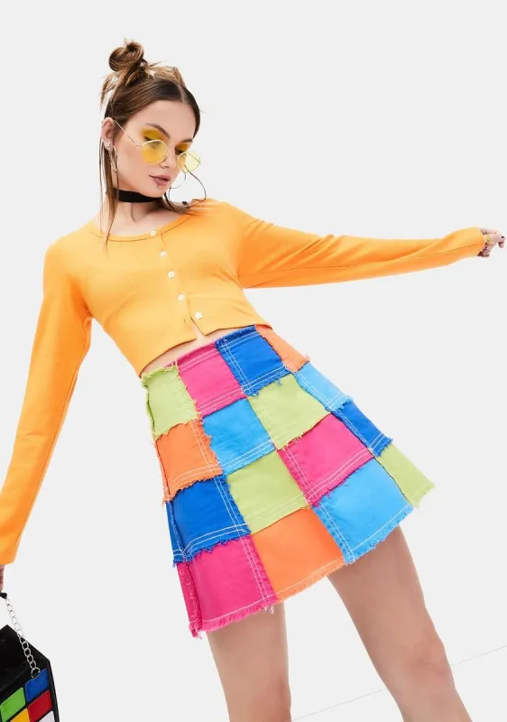 Colorful Life Patchwork Mini Skirt sold by Dolls Kill