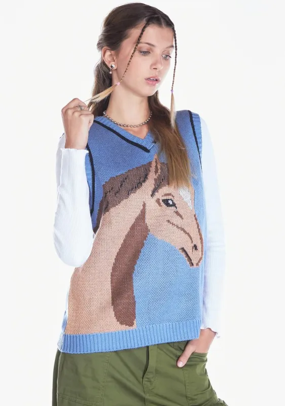 Yay Or Neigh Horse Intarsia Vest sold by Dolls Kill