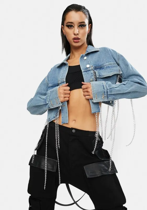 U Walk In Chained Denim Jacket sold by Dolls Kill
