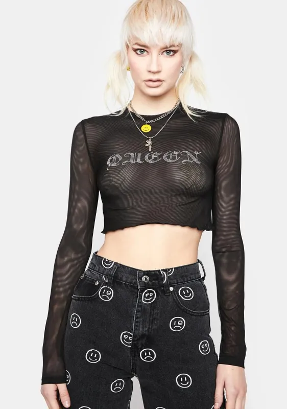 Queen Rhinestone Mesh Top sold by Dolls Kill