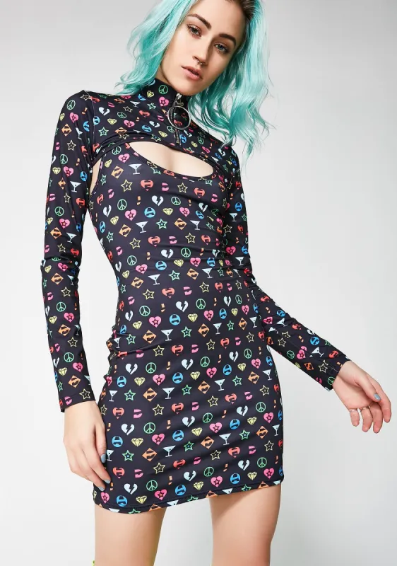 Symbol Print Overlay Mini Dress sold by Dolls Kill
