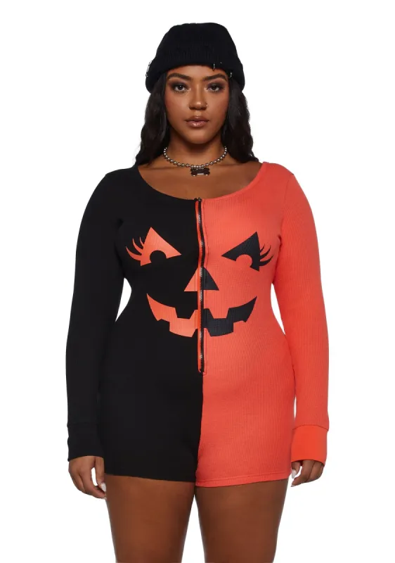 Plus Feelin' Hollow Inside Pumpkin Romper sold by Dolls Kill