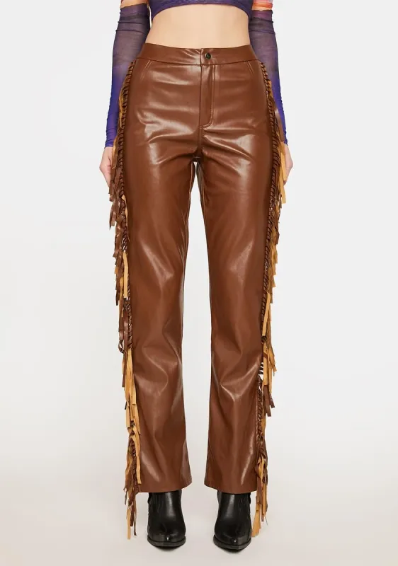 Mocha Make The Most Fringe Pants sold by Dolls Kill